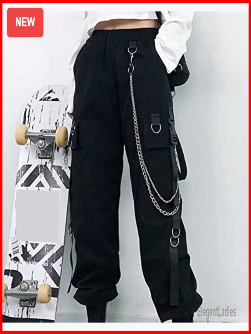 Women's Cargo Jogger Pants with Removable Chain, Utility Pockets, Lightweight - Picture 4 of 7